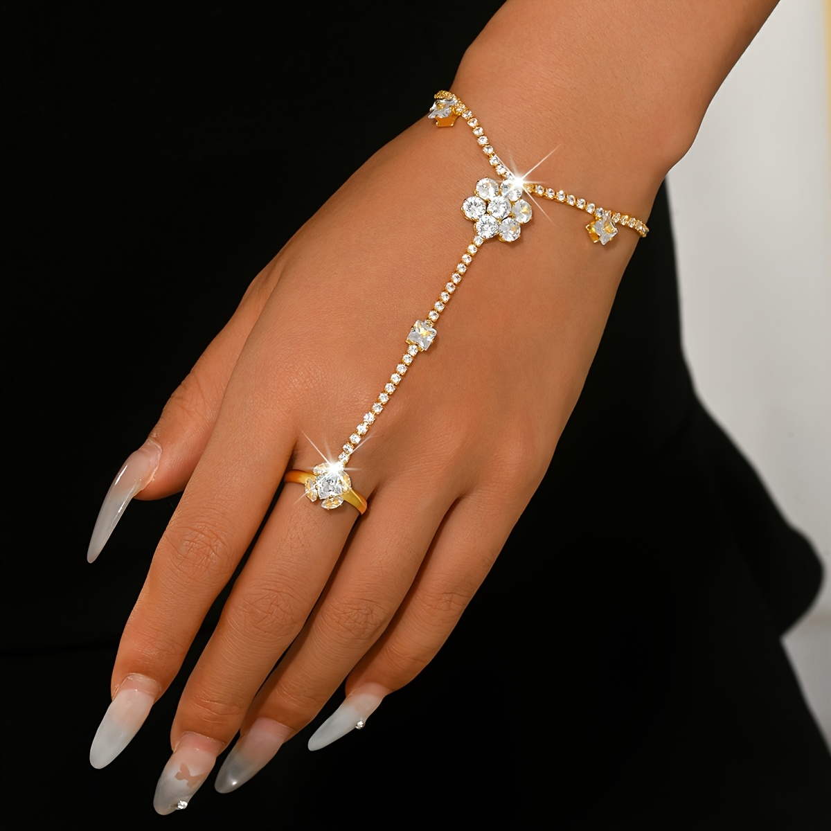Women's Floral Inlaid Rhinestone Wrist Chain Bracelet